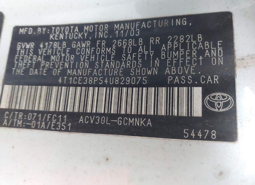 Photo 9 of 2004 Toyota Camry SOLARA SE SPORT (VIN 4T1CE38P54U829075)