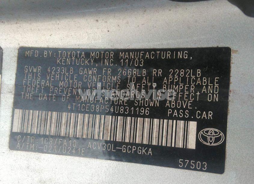 Photo 9 of 2004 Toyota Camry SOLARA SLE (VIN 4T1CE38P54U831196)