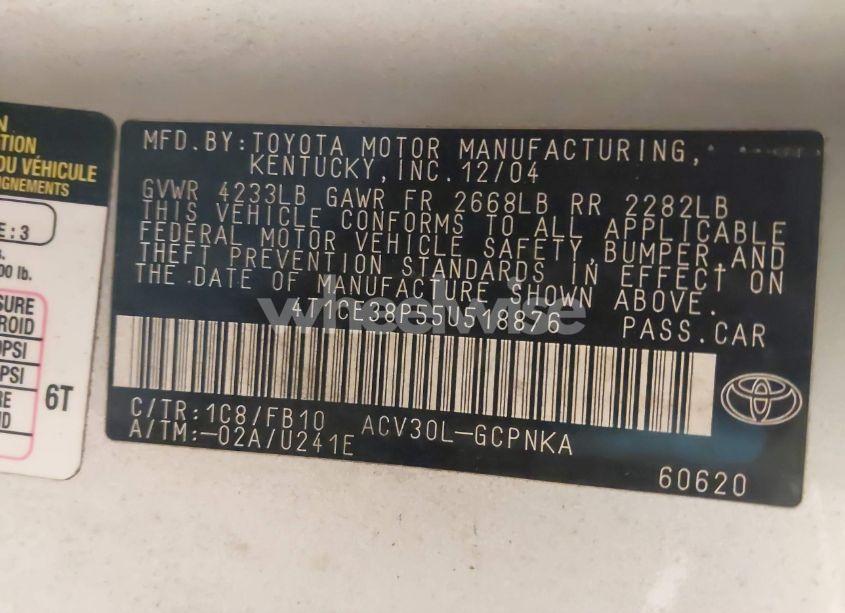 Photo 9 of 2005 Toyota Camry SOLARA SE (VIN 4T1CE38P55U518876)