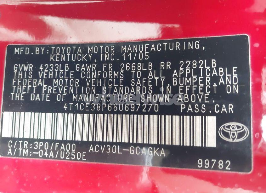 Photo 9 of 2006 Toyota Camry SOLARA SLE (VIN 4T1CE38P66U697270)