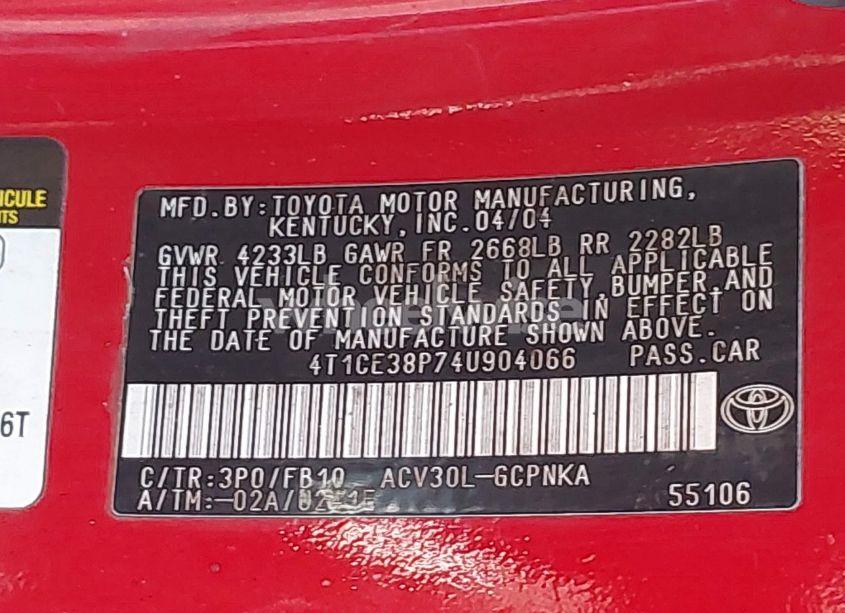 Photo 9 of 2004 Toyota Camry SOLARA SE (VIN 4T1CE38P74U904066)