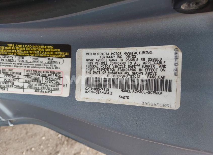 Photo 9 of 2004 Toyota Camry SOLARA SE (VIN 4T1CE38P84U793012)