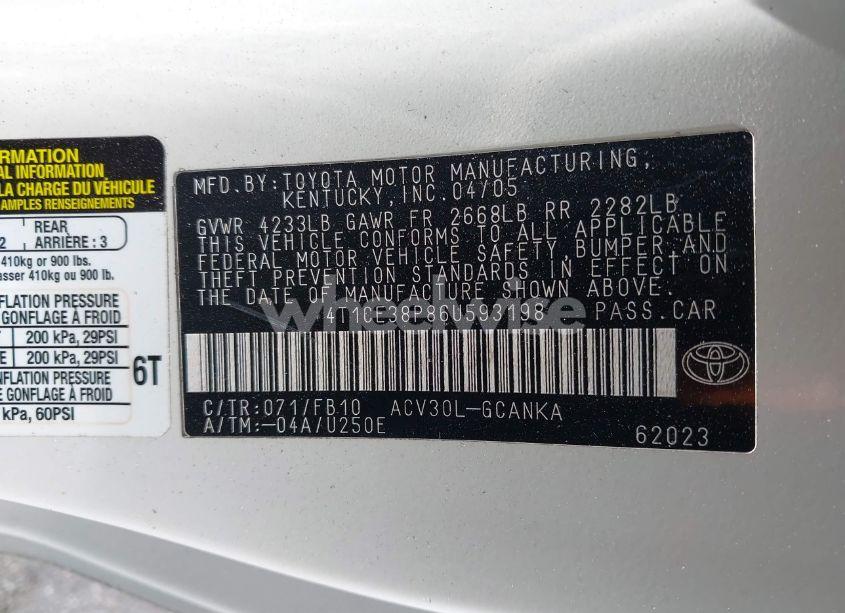 Photo 9 of 2006 Toyota Camry SOLARA SE (VIN 4T1CE38P86U593198)