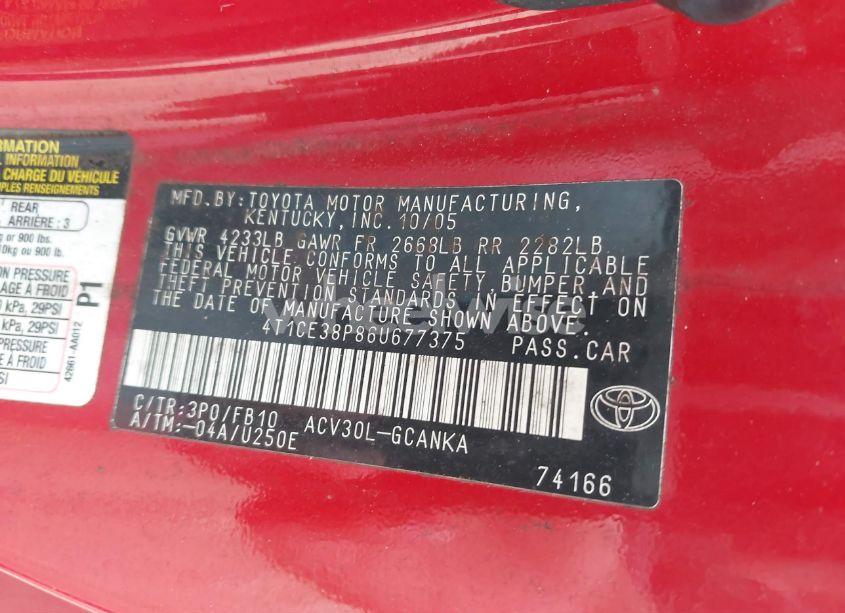 Photo 9 of 2006 Toyota Camry SOLARA SE (VIN 4T1CE38P86U677375)