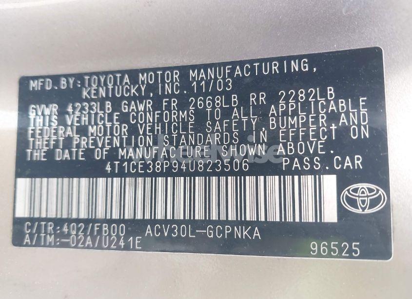 Photo 9 of 2004 Toyota Camry SOLARA SE (VIN 4T1CE38P94U823506)