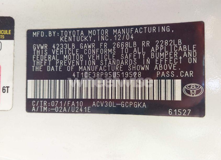 Photo 9 of 2005 Toyota Camry SOLARA SLE (VIN 4T1CE38P95U519528)