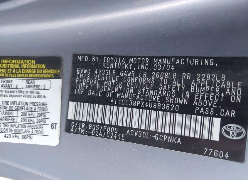 Photo 9 of 2004 Toyota Camry SOLARA SE (VIN 4T1CE38PX4U883620)