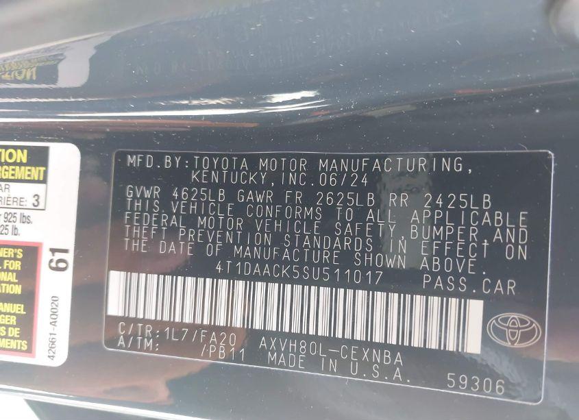 Photo 9 of 2025 Toyota Camry LE (VIN 4T1DAACK5SU511017)