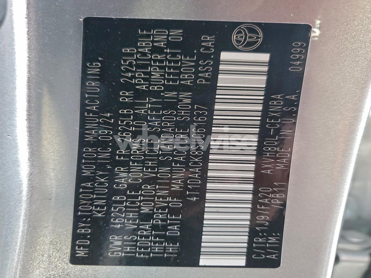 Photo 12 of 2025 TOYOTA CAMRY XSE (VIN 4T1DAACK8SU061637)