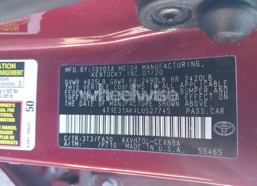Photo 9 of 2020 Toyota Camry LE HYBRID (VIN 4T1E31AK4LU527745)