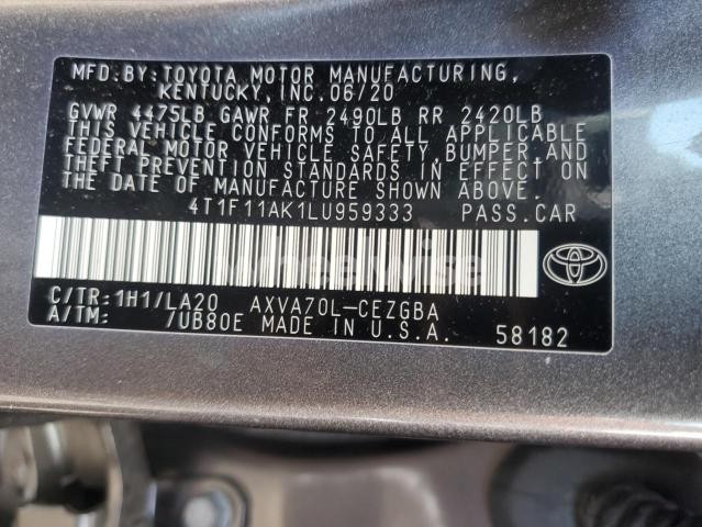 Photo 3 of 2020 TOYOTA CAMRY XLE (VIN 4T1F11AK1LU959333)