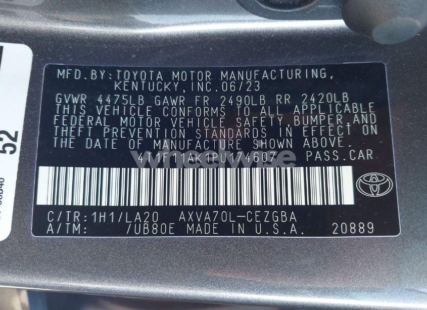 Photo 9 of 2023 Toyota Camry XLE (VIN 4T1F11AK1PU174607)