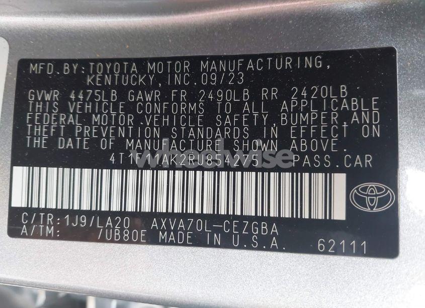 Photo 9 of 2024 Toyota Camry XLE (VIN 4T1F11AK2RU854275)