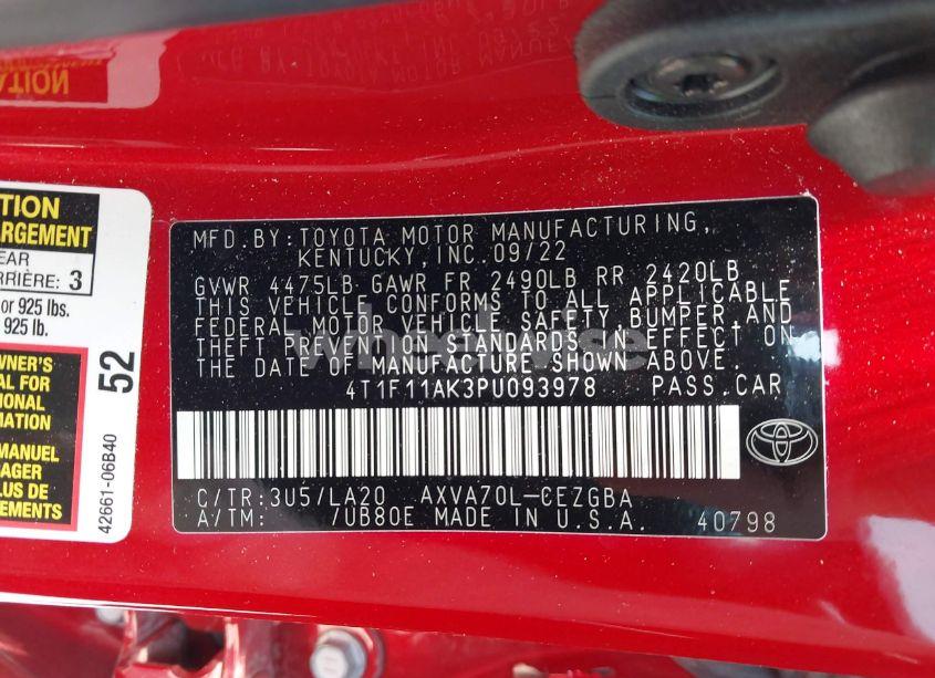 Photo 9 of 2023 Toyota Camry XLE (VIN 4T1F11AK3PU093978)