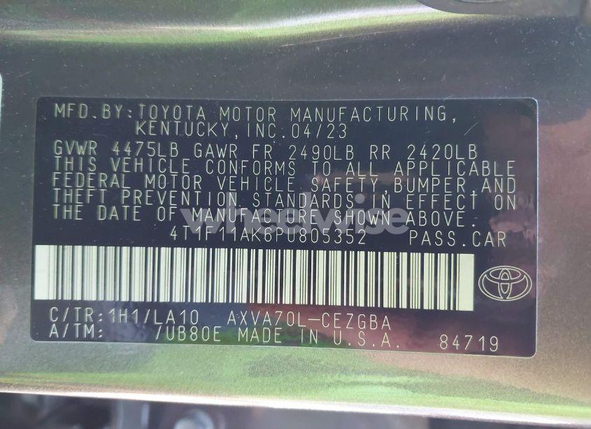 Photo 9 of 2023 Toyota Camry XLE (VIN 4T1F11AK6PU805352)