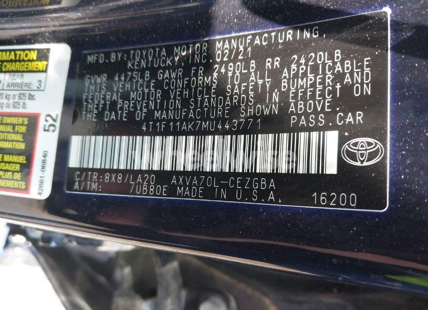 Photo 9 of 2021 Toyota Camry XLE (VIN 4T1F11AK7MU443771)