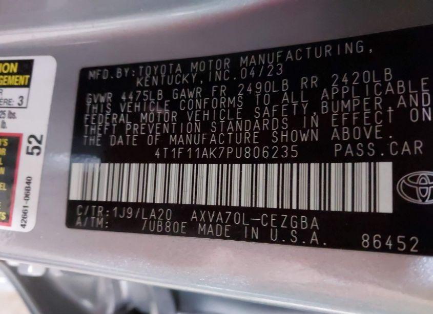 Photo 9 of 2023 Toyota Camry XLE (VIN 4T1F11AK7PU806235)