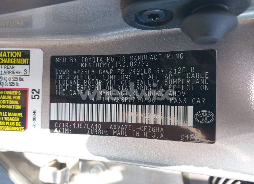 Photo 9 of 2023 Toyota Camry XLE (VIN 4T1F11AK8PU790496)