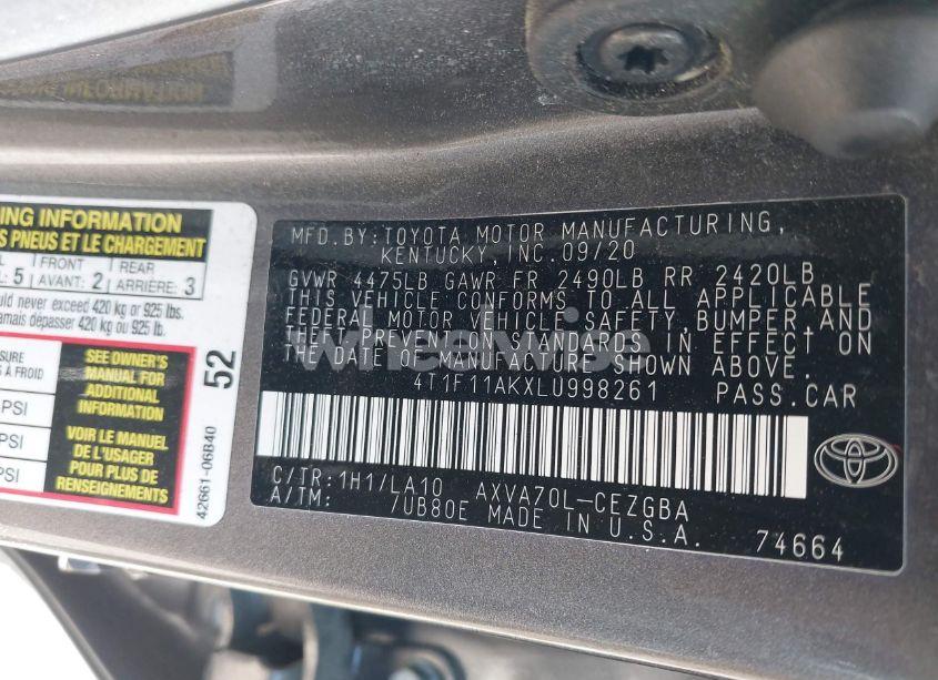 Photo 9 of 2020 Toyota Camry XLE (VIN 4T1F11AKXLU998261)