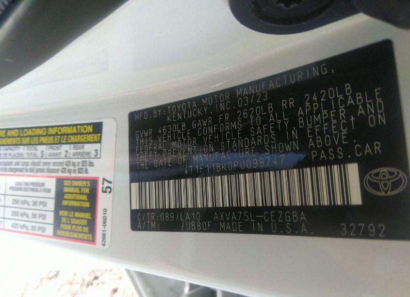 Photo 9 of 2023 Toyota Camry XLE AWD (VIN 4T1F11BK0PU098747)