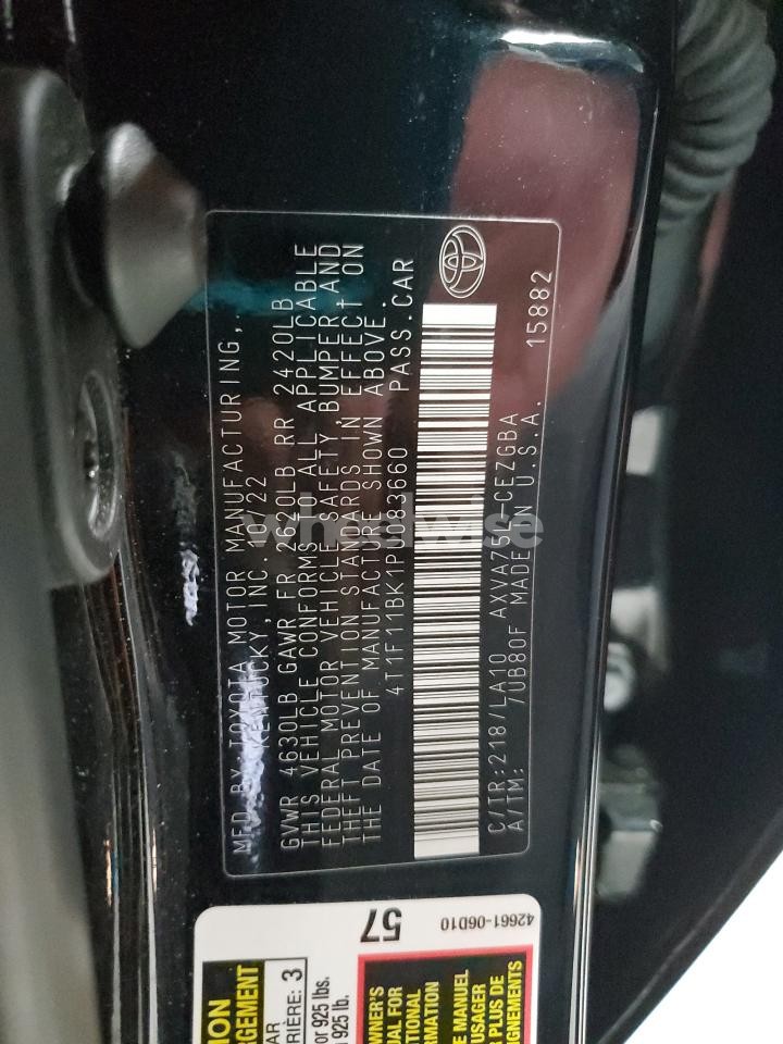 Photo 12 of 2023 TOYOTA CAMRY XLE (VIN 4T1F11BK1PU083660)