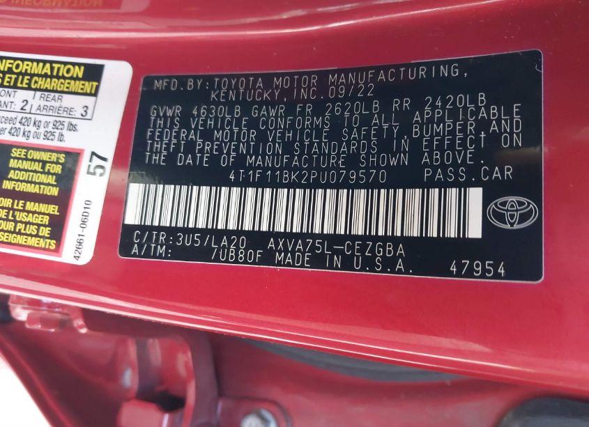 Photo 9 of 2023 Toyota Camry XLE AWD (VIN 4T1F11BK2PU079570)