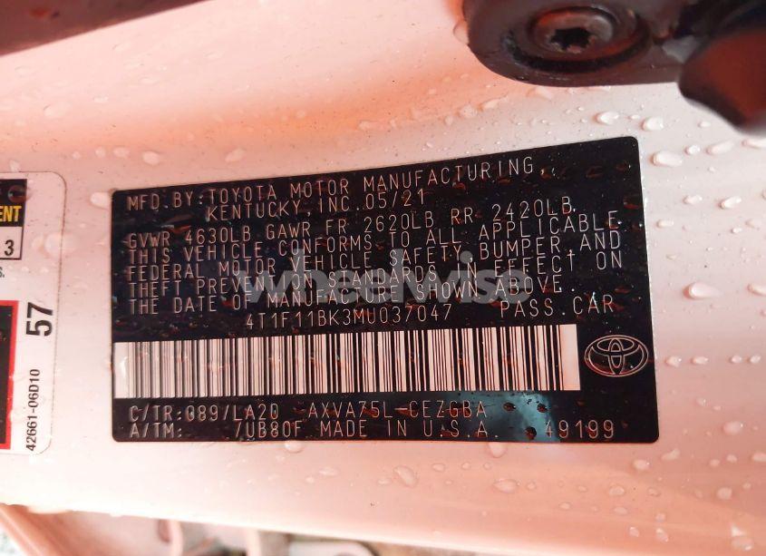 Photo 9 of 2021 Toyota Camry XLE AWD (VIN 4T1F11BK3MU037047)
