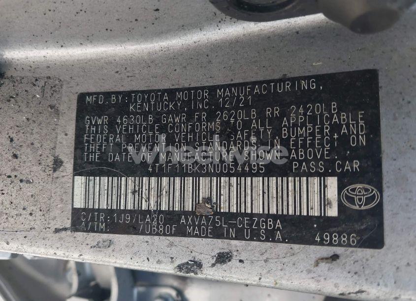 Photo 9 of 2022 Toyota Camry XLE AWD (VIN 4T1F11BK3NU054495)