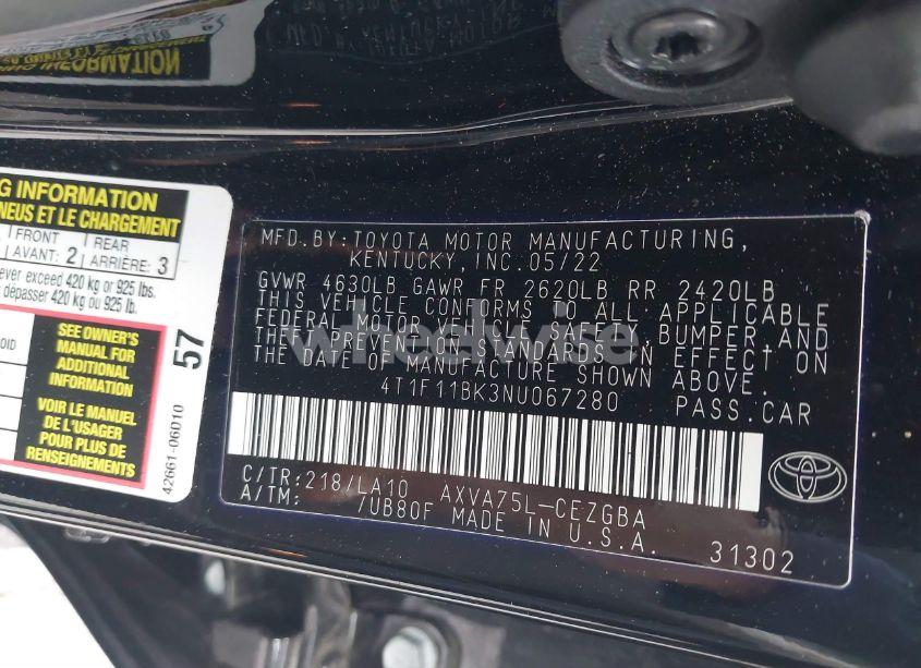 Photo 9 of 2022 Toyota Camry XLE AWD (VIN 4T1F11BK3NU067280)