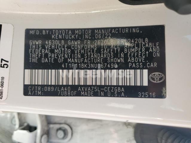 Photo 4 of 2022 TOYOTA CAMRY XLE (VIN 4T1F11BK3NU067490)