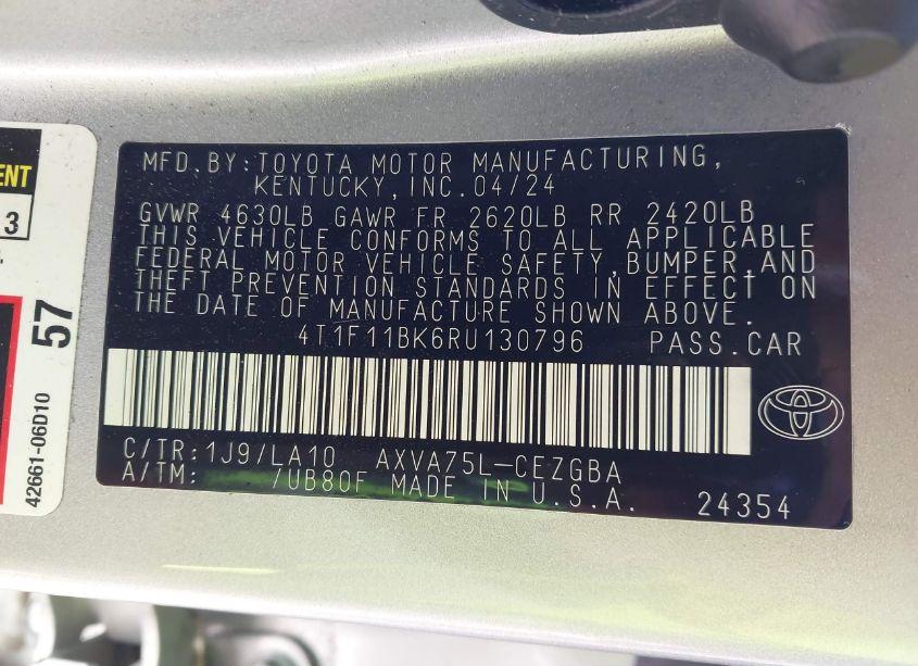 Photo 9 of 2024 Toyota Camry XLE (VIN 4T1F11BK6RU130796)