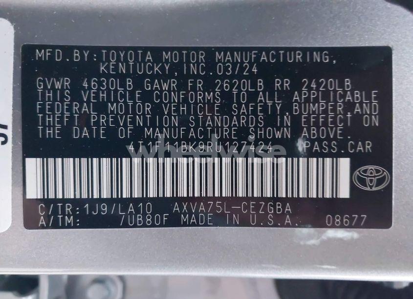 Photo 9 of 2024 Toyota Camry XLE (VIN 4T1F11BK9RU127424)