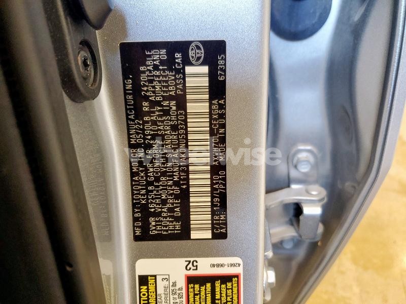 Photo 3 of 2022 TOYOTA CAMRY XLE (VIN 4T1F31AK0NU593703)