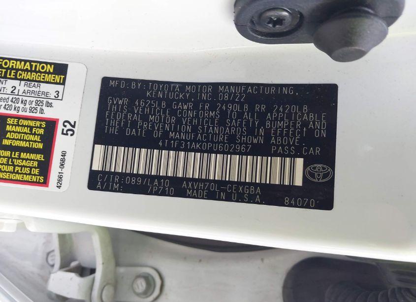 Photo 9 of 2023 Toyota Camry XLE HYBRID (VIN 4T1F31AK0PU602967)