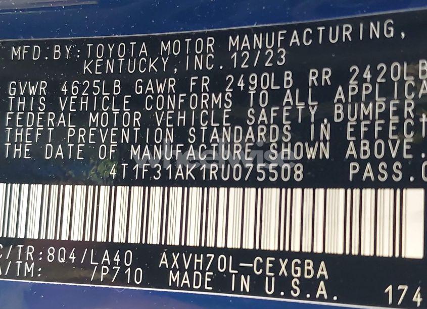 Photo 9 of 2024 Toyota Camry HYBRID XLE (VIN 4T1F31AK1RU075508)