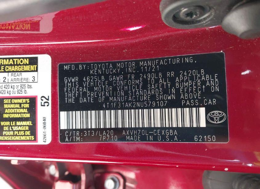 Photo 9 of 2022 Toyota Camry XLE HYBRID (VIN 4T1F31AK2NU579107)