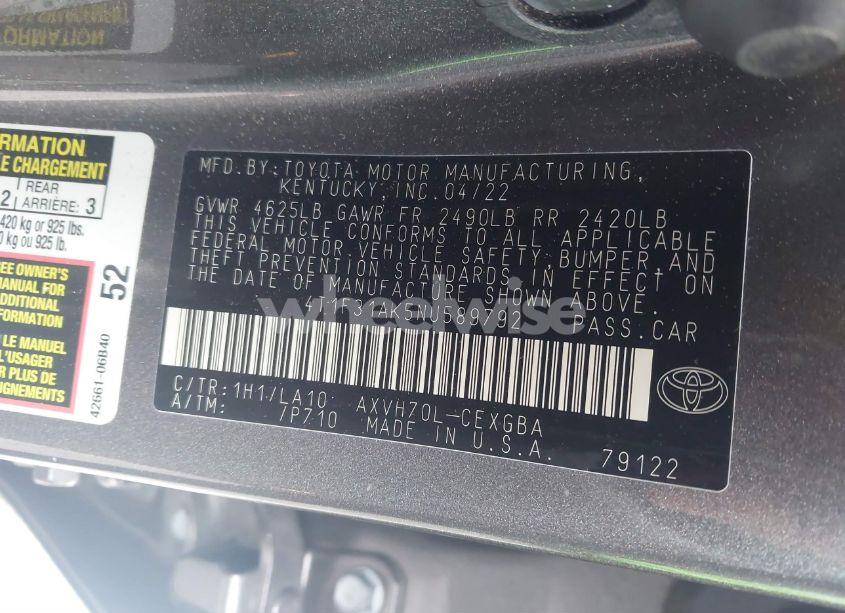 Photo 9 of 2022 Toyota Camry XLE HYBRID (VIN 4T1F31AK5NU589792)