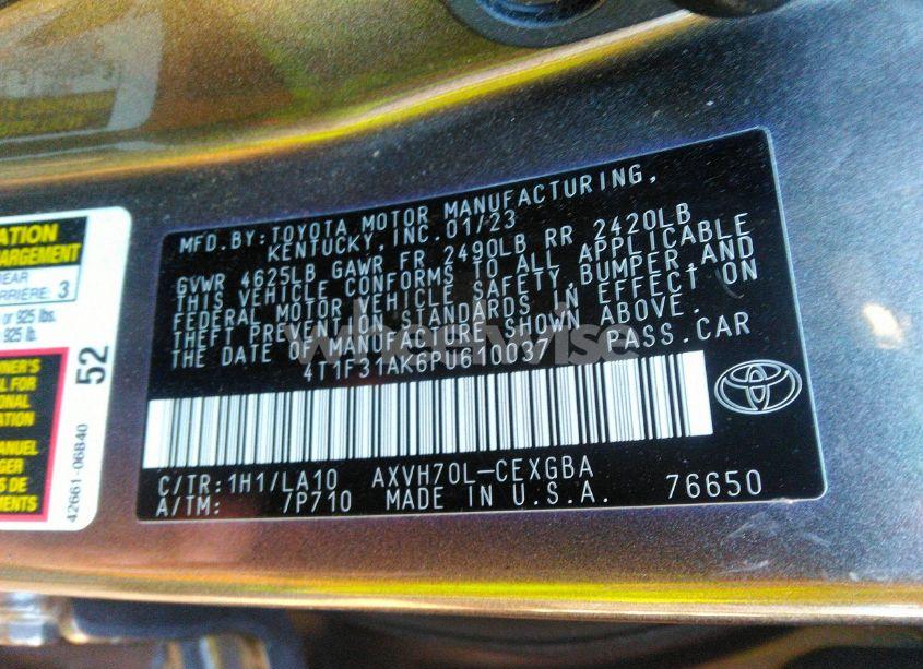 Photo 9 of 2023 Toyota Camry XLE HYBRID (VIN 4T1F31AK6PU610037)