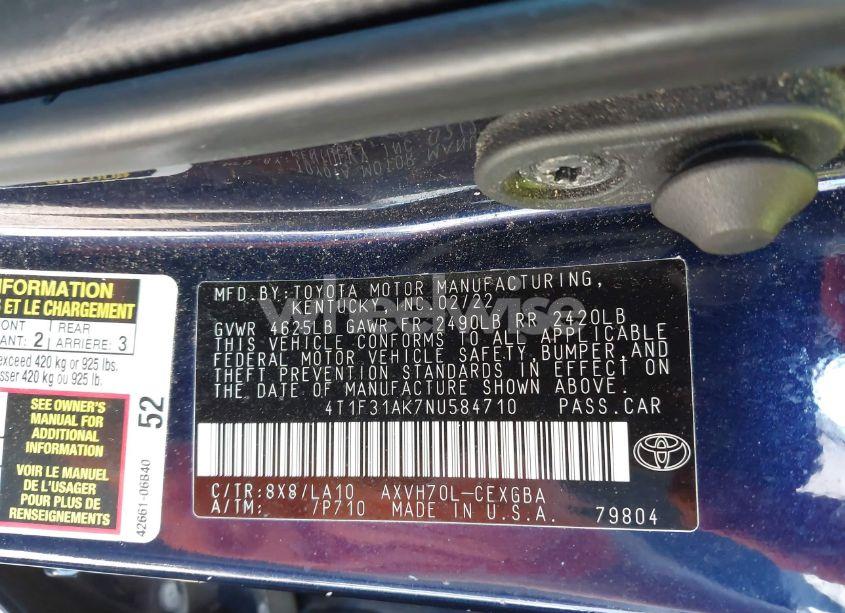 Photo 9 of 2022 Toyota Camry XLE HYBRID (VIN 4T1F31AK7NU584710)