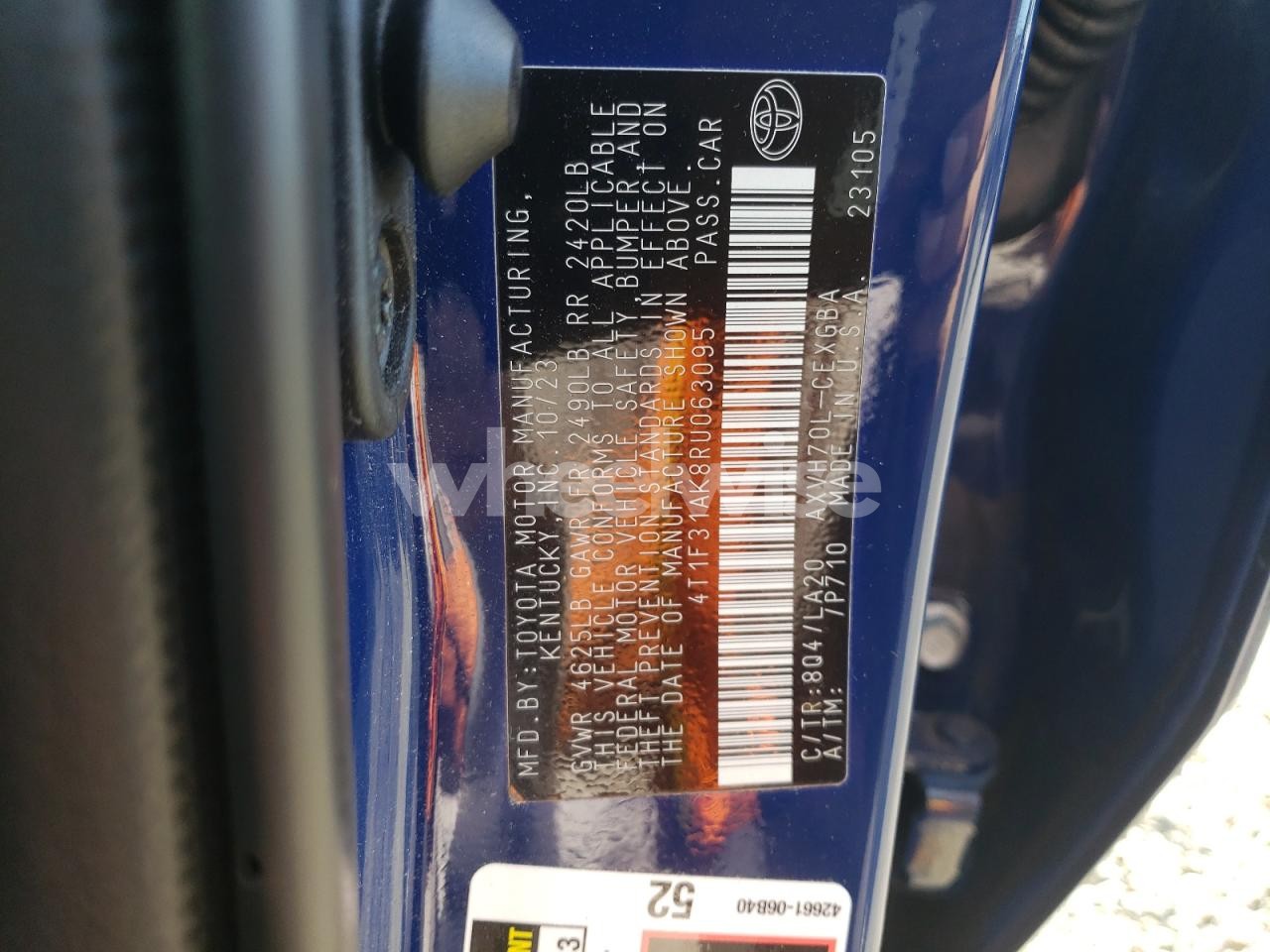 Photo 12 of 2024 TOYOTA CAMRY XLE (VIN 4T1F31AK8RU063095)