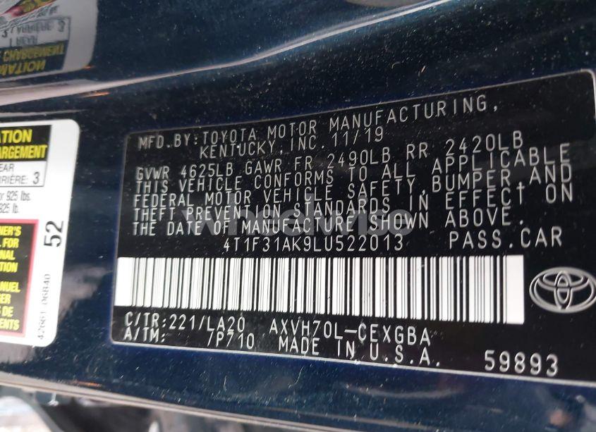 Photo 9 of 2020 Toyota Camry XLE HYBRID (VIN 4T1F31AK9LU522013)