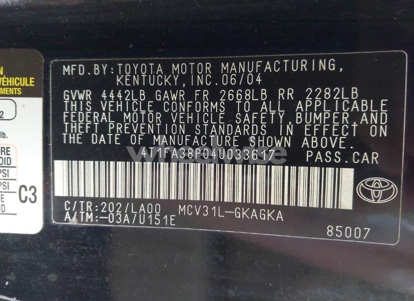 Photo 9 of 2004 Toyota Camry SOLARA SLE (VIN 4T1FA38P04U033617)