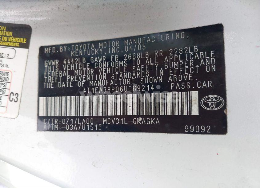 Photo 9 of 2006 Toyota Camry SOLARA SLE (VIN 4T1FA38P06U069214)