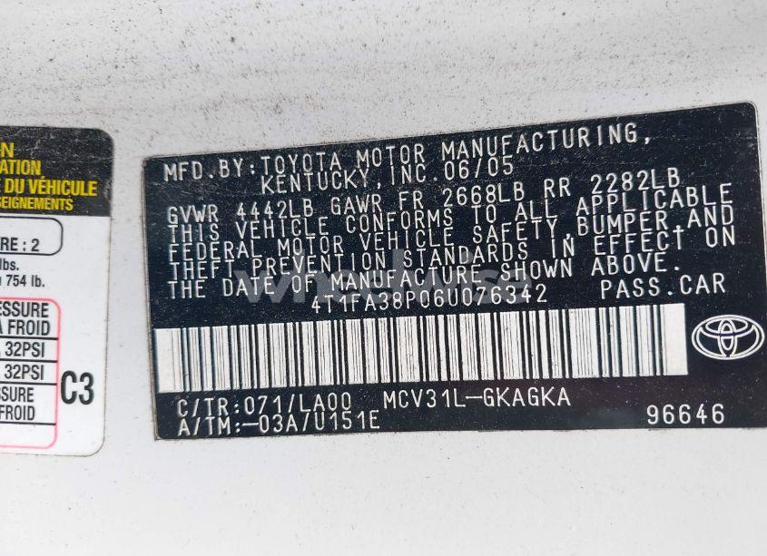 Photo 9 of 2006 Toyota Camry SOLARA SLE (VIN 4T1FA38P06U076342)