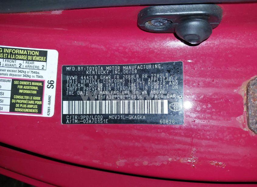 Photo 9 of 2008 Toyota Camry SOLARA SLE (VIN 4T1FA38P08U156856)