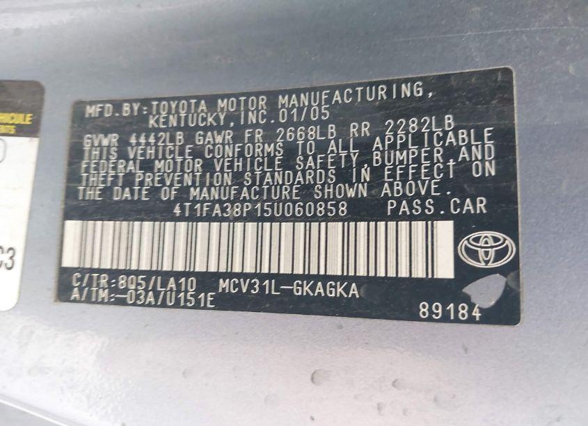 Photo 9 of 2005 Toyota Camry SOLARA SLE (VIN 4T1FA38P15U060858)