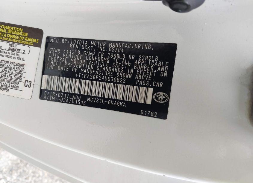 Photo 9 of 2004 Toyota Camry SOLARA SLE (VIN 4T1FA38P24U030623)