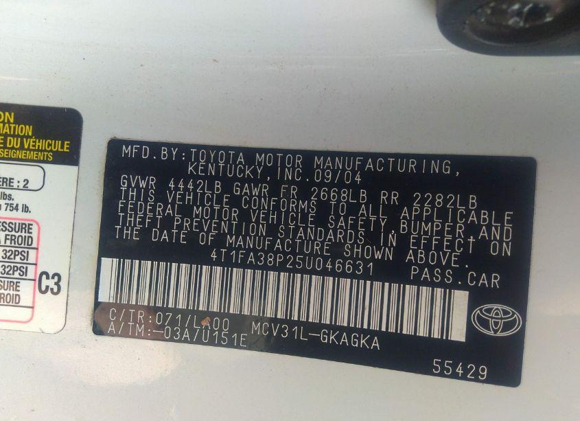 Photo 9 of 2005 Toyota Camry SOLARA SLE (VIN 4T1FA38P25U046631)