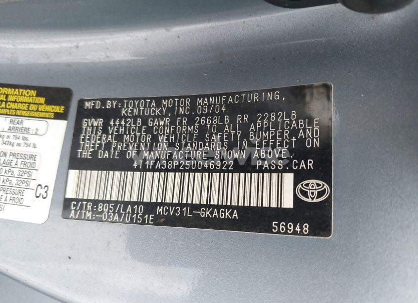 Photo 9 of 2005 Toyota Camry SOLARA SLE (VIN 4T1FA38P25U046922)