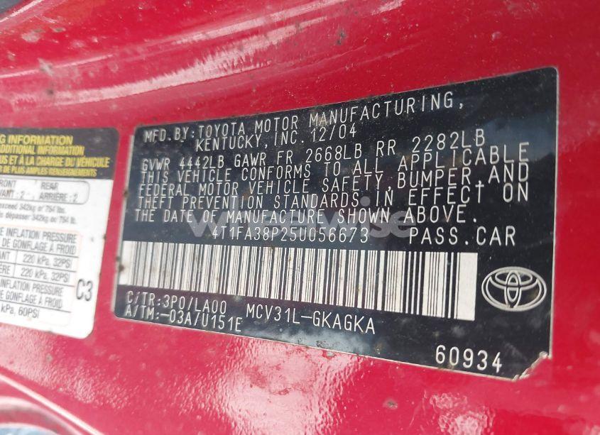 Photo 9 of 2005 Toyota Camry SOLARA SLE (VIN 4T1FA38P25U056673)